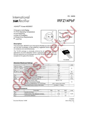 IRFZ14PBF datasheet  